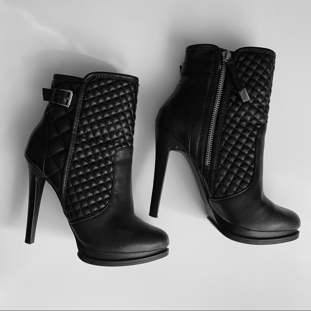 Zara Trafaluc Quilted Leather Heel Ankle Booties